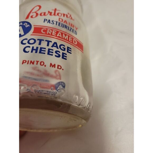 Barton's Dairy Vintage Cottage Cheese Glass Jar Pinto Maryland - Picture 5 of 6